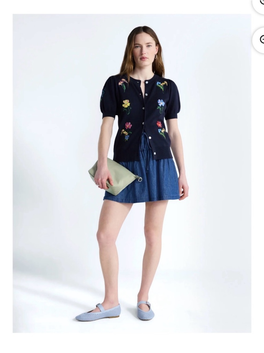 Navy Floral Embroidered Short-Sleeve Cardigan - Picture 2 of 5